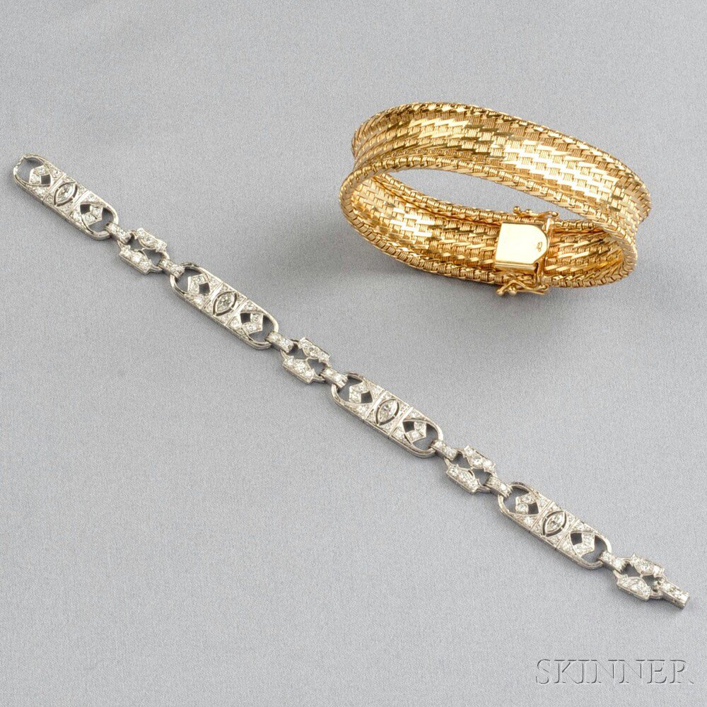 Appraisal: Platinum and Diamond Bracelet set with marquise- full- and single-cut