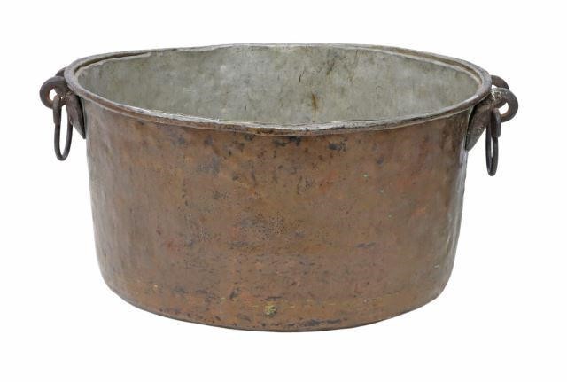 Appraisal: Large copper pot cauldron fitted with wrought iron side handles