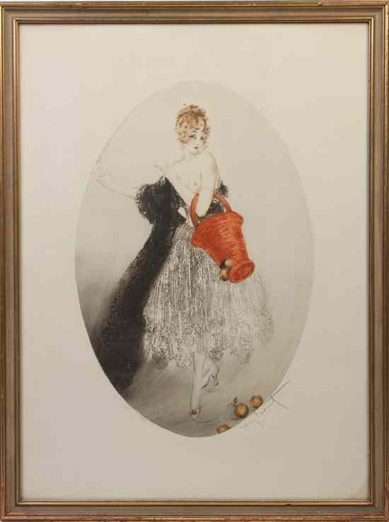 Appraisal: Louis Icart French - Woman with a Red Basket etching