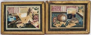 Appraisal: Two Trompe L'oeil Works on Paper x inches framed Two