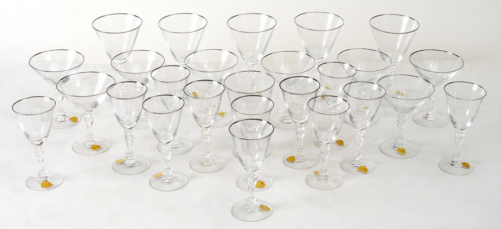 Appraisal: TIFFIN MONTCLAIR PLATINUM TRIM STEMWARE pieces to include water ''