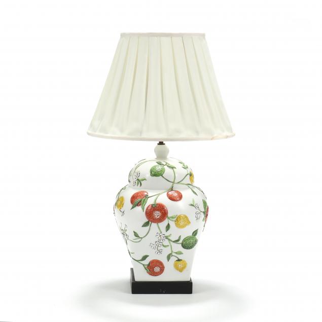 Appraisal: CHAPMAN VINTAGE CERAMIC FRUIT TREE TABLE LAMP Ginger jar form