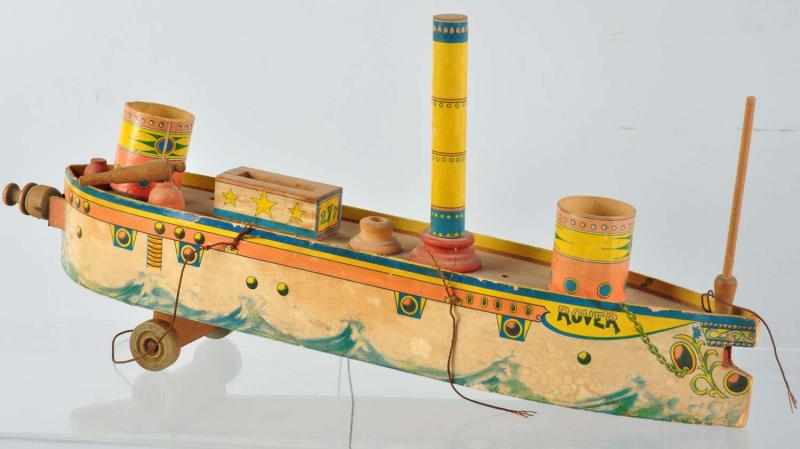 Appraisal: Early Paper on Wood Toy Battleship Probably made by Reed