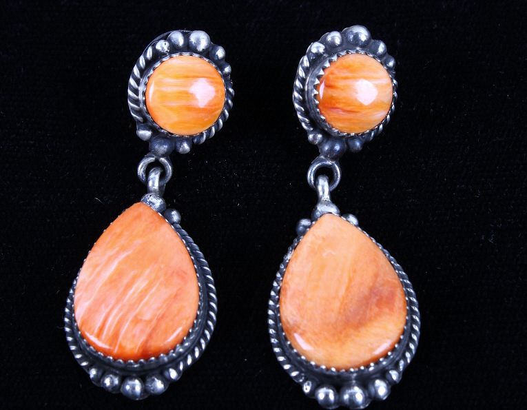 Appraisal: Navajo E Kee Orange Spiny Oyster Sterling Earrings Included in