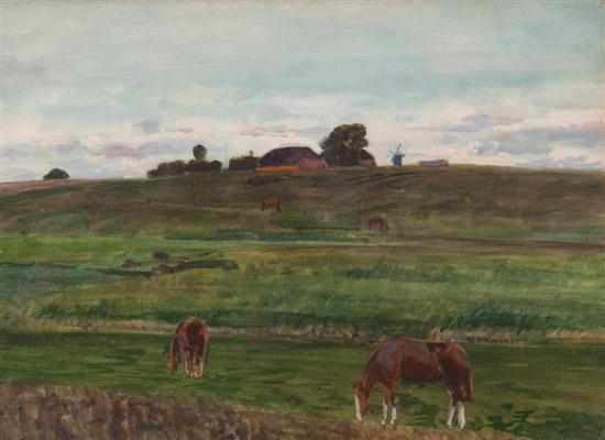 Appraisal: Richard Hendorf German - Landscape with Horses in Field oil