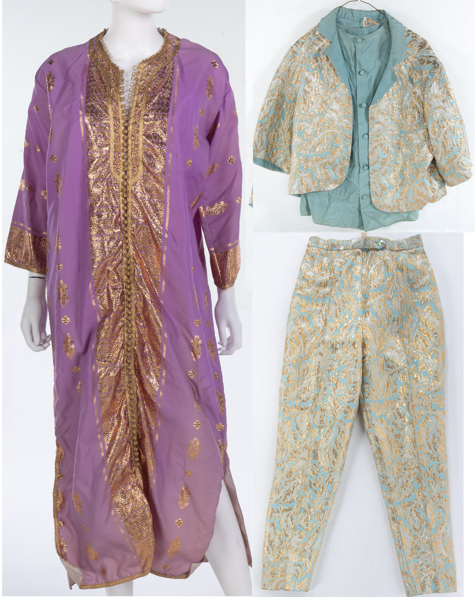 Appraisal: A VINTAGE KAFTAN FRENCH THREE-PIECE SET purple kaftan and Bergdorf