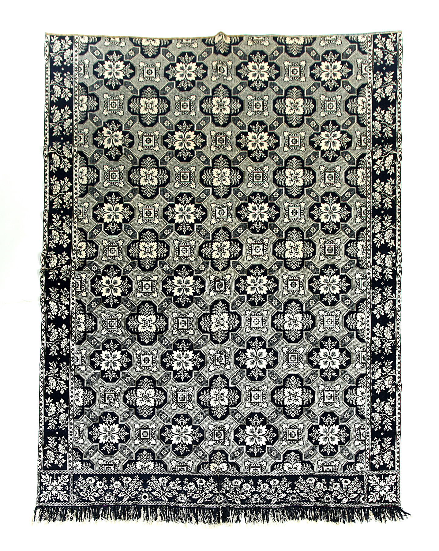 Appraisal: INDIANA JACQUARD COVERLET Muir Family Wayne County wool and cotton