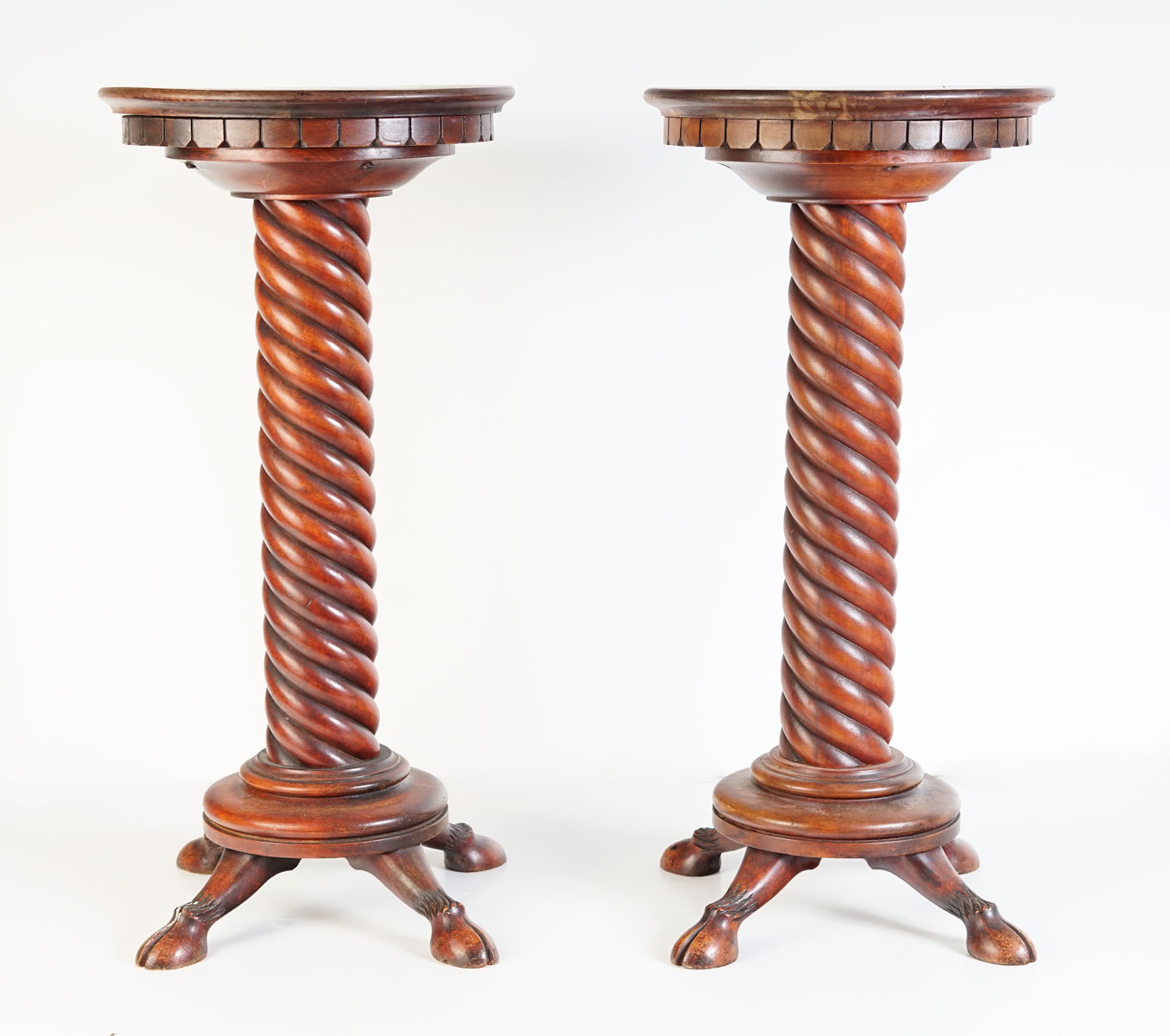 Appraisal: PAIR OF CURVED SPIRAL TWIST WOODEN PEDESTALS Pair of plant