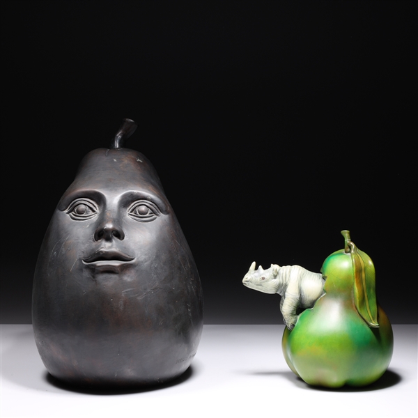 Appraisal: Two Sergio Bustamante sculptures Largest Pear Head bronze signed lower