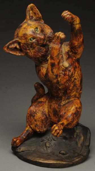 Appraisal: Terracotta Cat with Glass Eyes Circa early th century Maker's