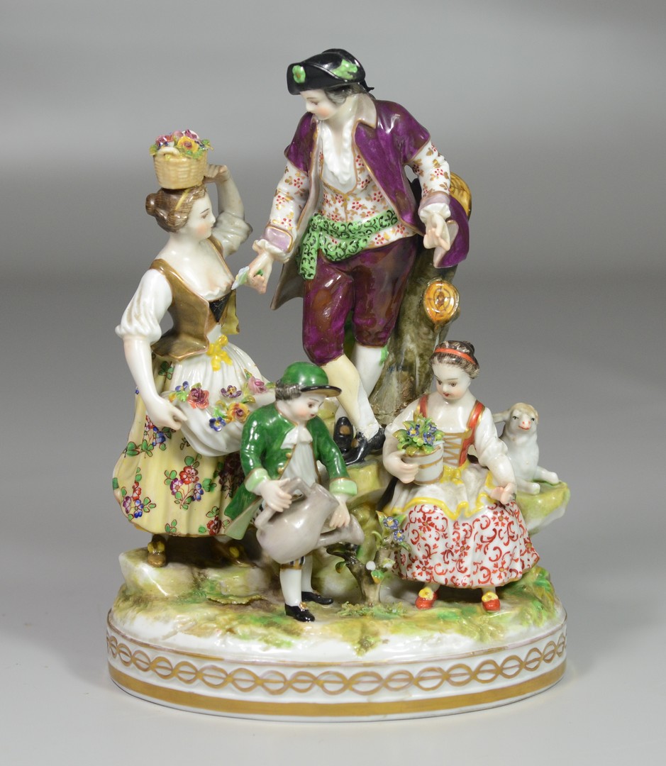 Appraisal: Volkstedt porcelain figural grouping of family gardening tall break to