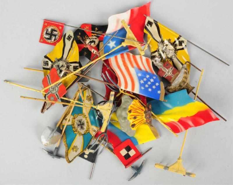 Appraisal: Lot of Tin Flags Accessories Group of mostly original flags