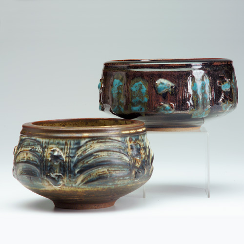 Appraisal: VIVIKA AND OTTO HEINO Two stoneware bowls incised and modeled