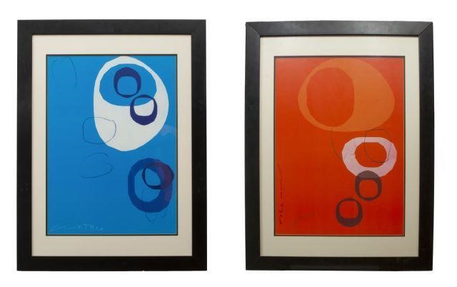 Appraisal: lot of Framed prints on paper behind glass each signed