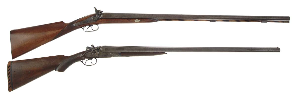 Appraisal: LOT OF TWO EARLY SHOTGUNS English Parker Muzzle Loader Cal