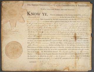 Appraisal: ORIGINAL BENJAMIN FRANKLIN SIGNED GRANT BENJAMIN FRANKLIN AS GOVERNOR OF