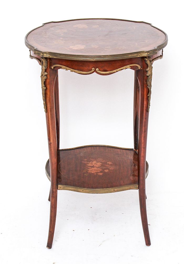 Appraisal: French Marquetry Floral Inlay Side Table French marquetry floral motif