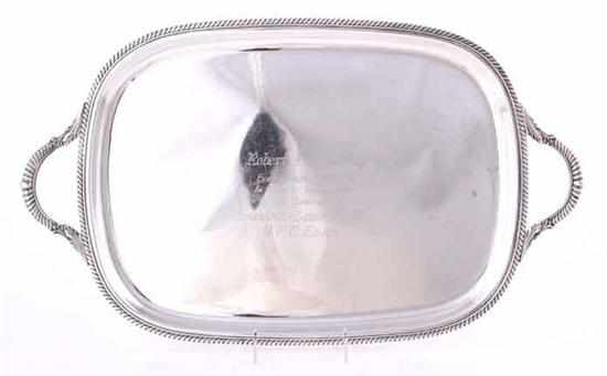 Appraisal: American sterling presentation tray of Southern interest rectangular double-handle tray