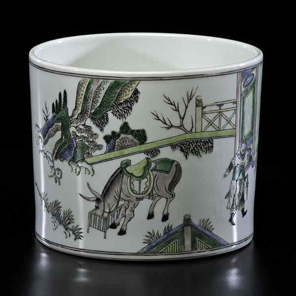 Appraisal: Chinese Famille Verte Brush Pot Chinese late th early th