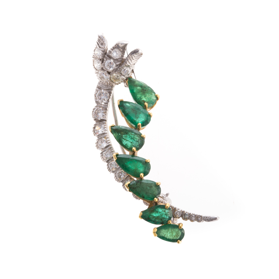 Appraisal: A Lady's Emerald Diamond Floral Brooch K yellow and white