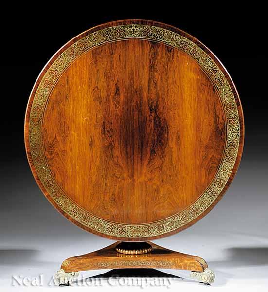 Appraisal: A Regency Brass Inlaid Rosewood Center Table c the circular