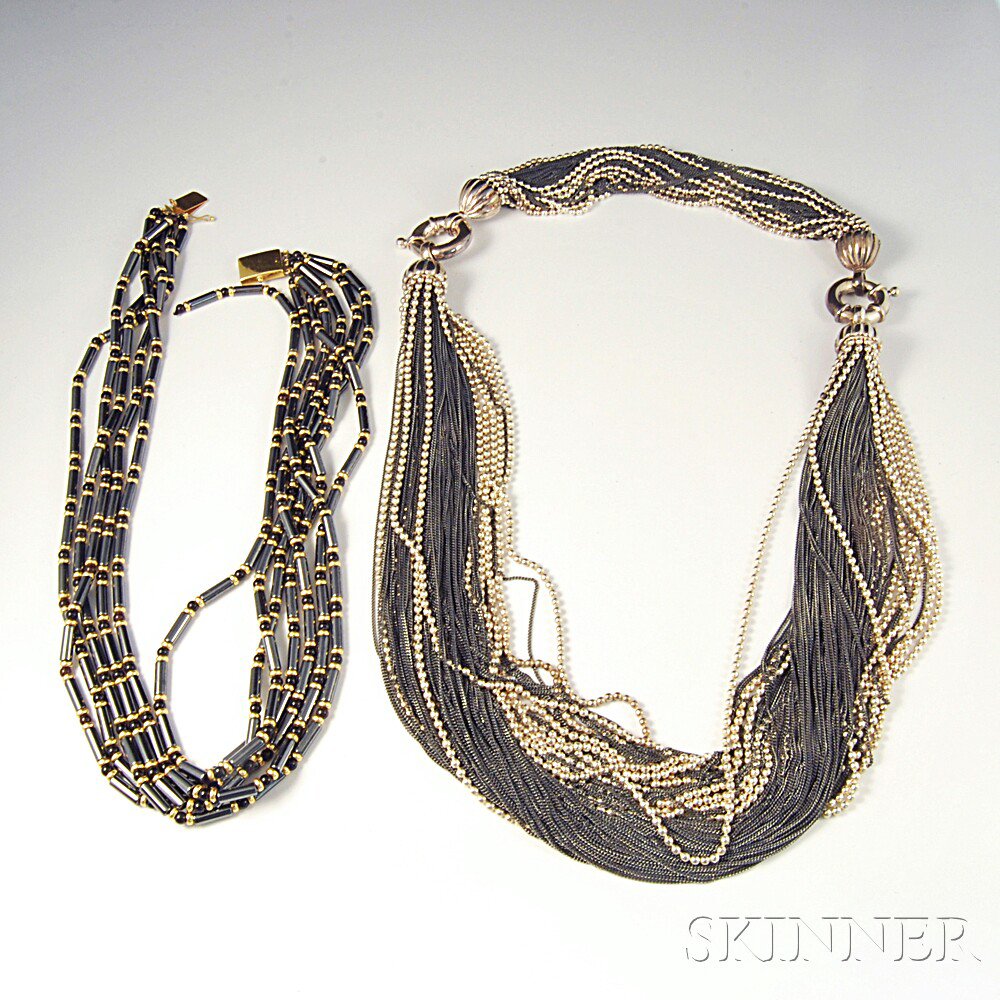 Appraisal: Two Necklaces one five-strand kt gold and tubular bead the