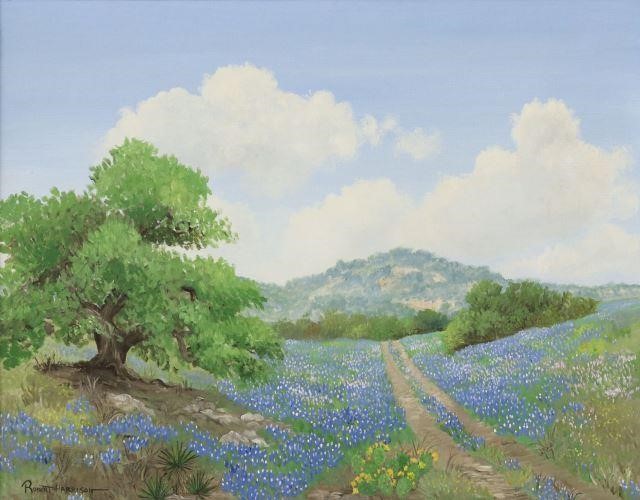 Appraisal: Framed oil on canvas board painting Bluebonnet Trail signed lower