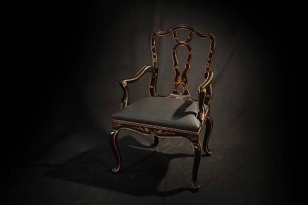 Appraisal: A set of six George III style lacquered dining chairs