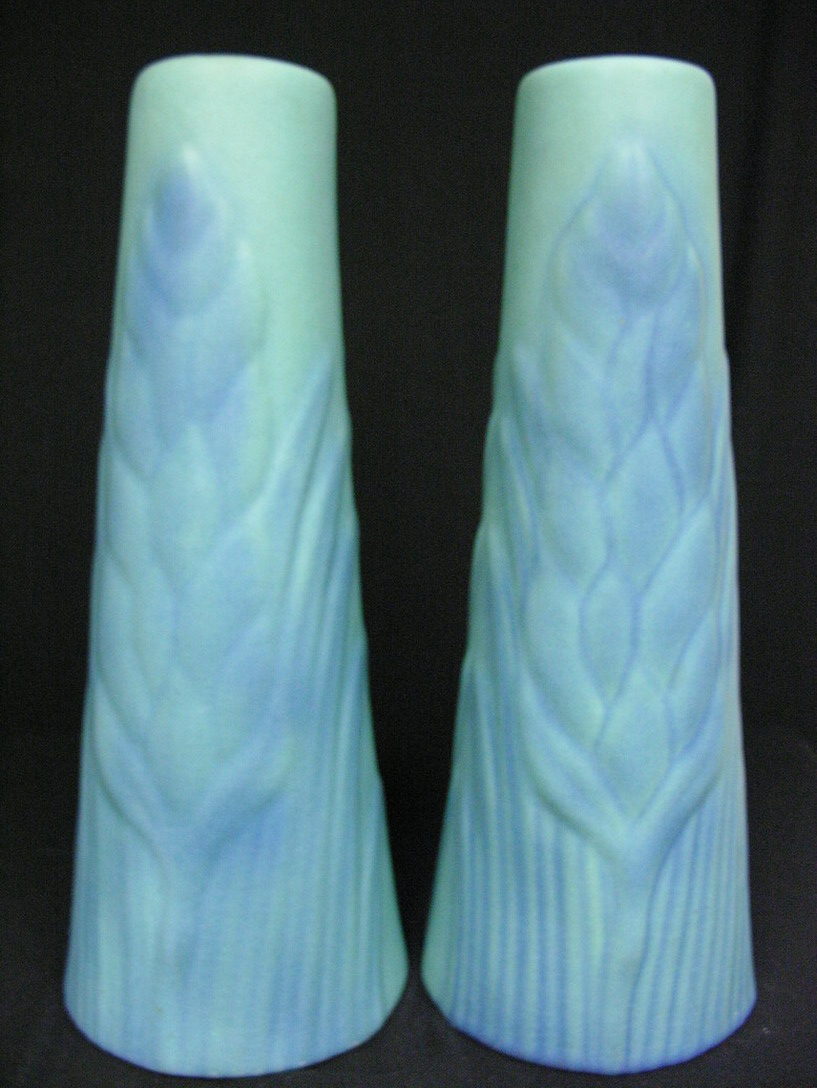 Appraisal: PAIR LARGE BLUE VAN BRIGGLE VASES Size with base diameter