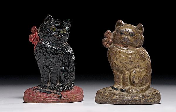 Appraisal: TWO FIGURAL CAST IRON CAT DOOR STOPS ca - unmarked