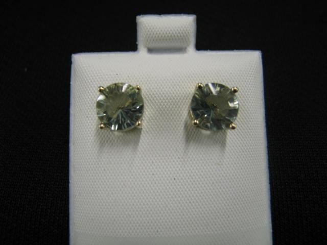 Appraisal: Green Amethyst Stud Earrings radiant cut gems totaling over carats