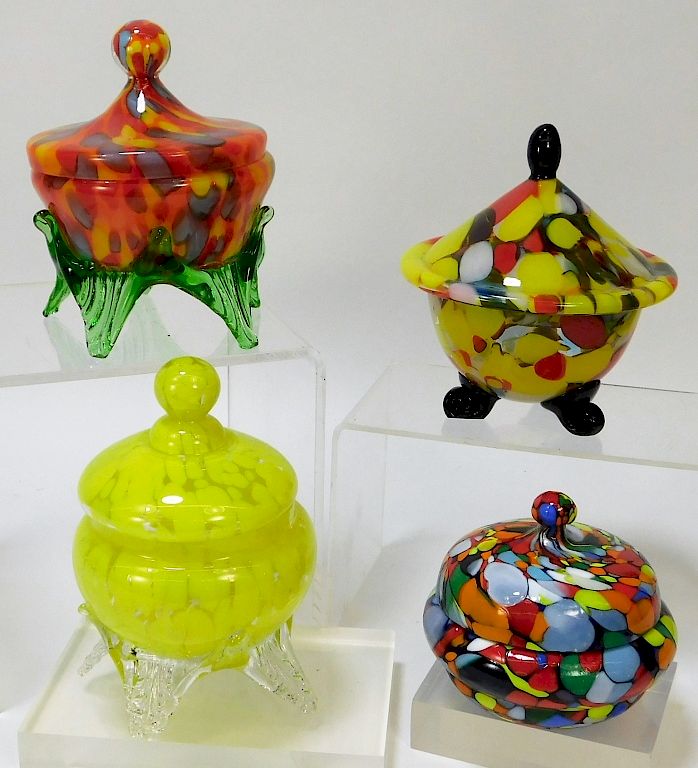 Appraisal: PC Assorted Covered Bohemian Art Glass Jars Bohemia th Century