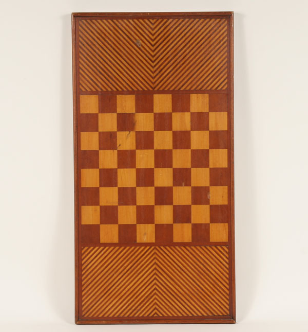 Appraisal: Folk art hand made wooden game board inlaid chevron border