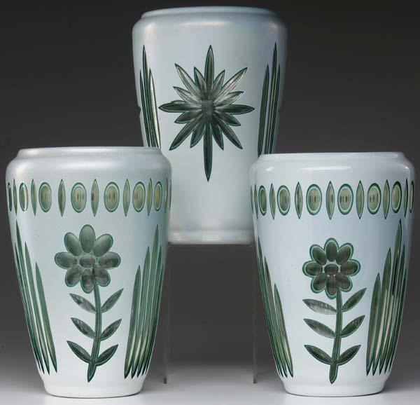 Appraisal: DURAND Three tapered vases each with layered white green and