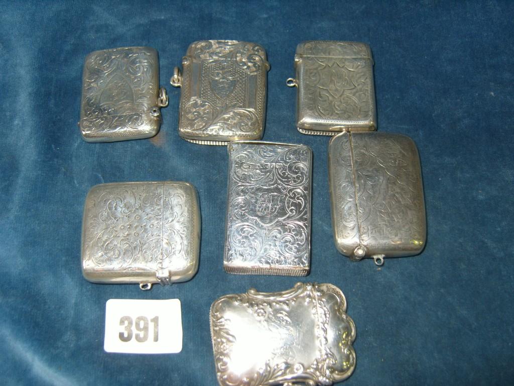 Appraisal: A collection of seven various silver vesta cases with engraved