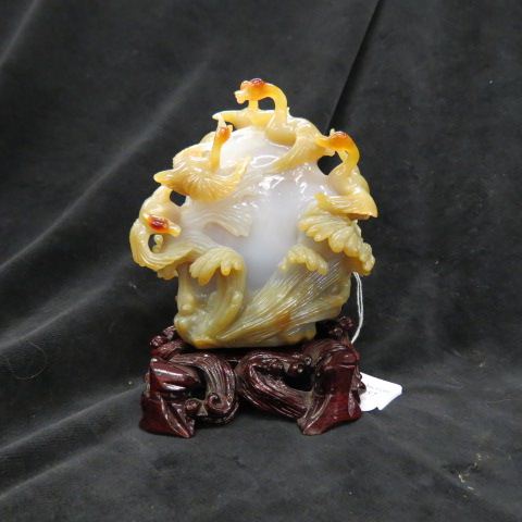 Appraisal: Chinese Carved Agate Statue of Ducks Waves one piece maximizing