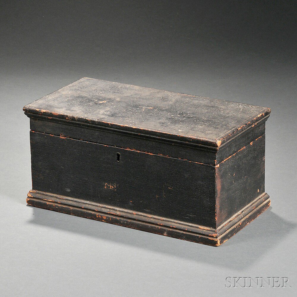 Appraisal: Black-painted Pine Document Box New England th century the top