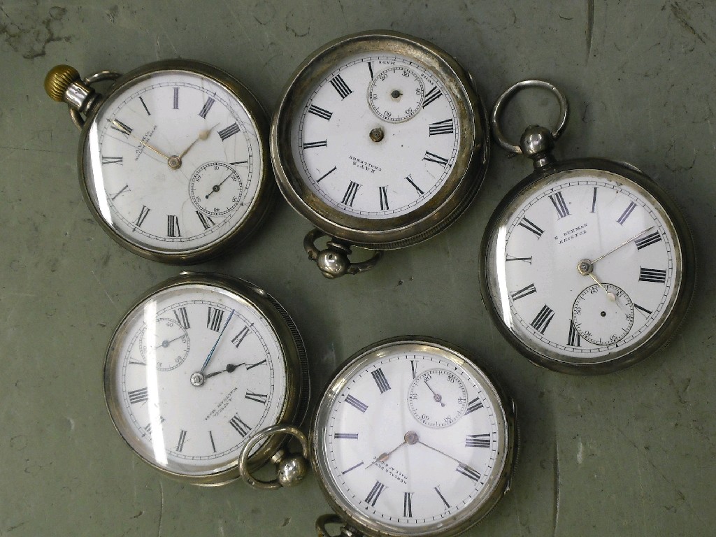 Appraisal: Five assorted silver lever pocket watches including Kendal Dent Kay's