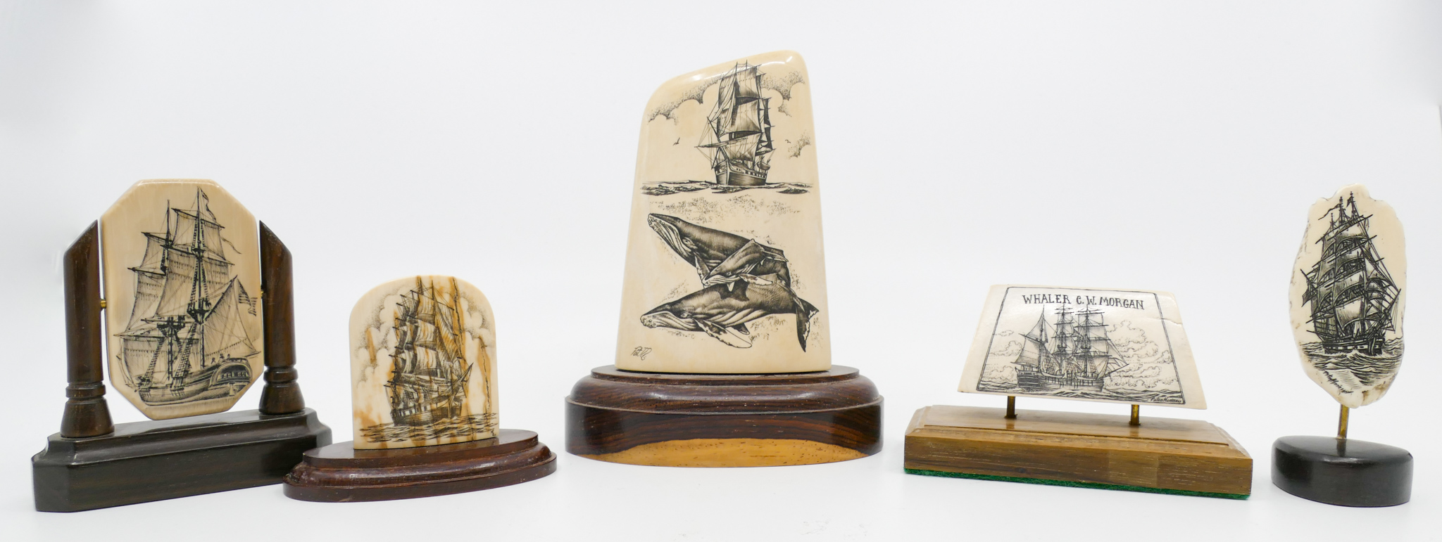 Appraisal: Box pm Scrimshawed Maritime Small Fragments on Stands '' to