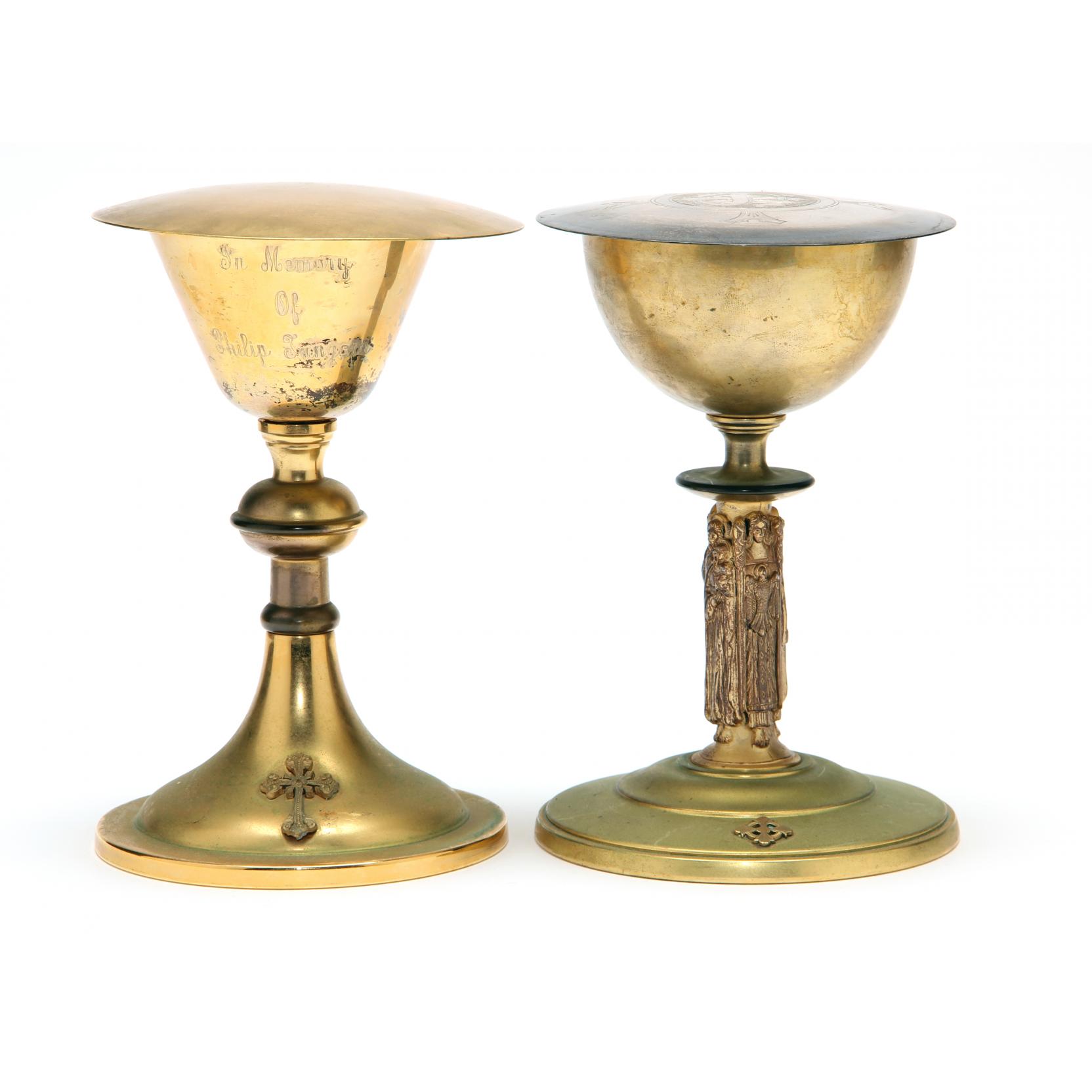 Appraisal: Two Gilt Metal Chalices Patens the first chalice with gilt