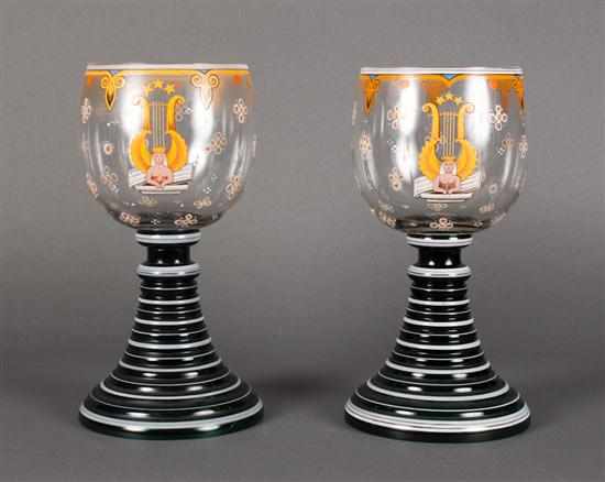 Appraisal: Pair of German enameled glass romers early th century angel