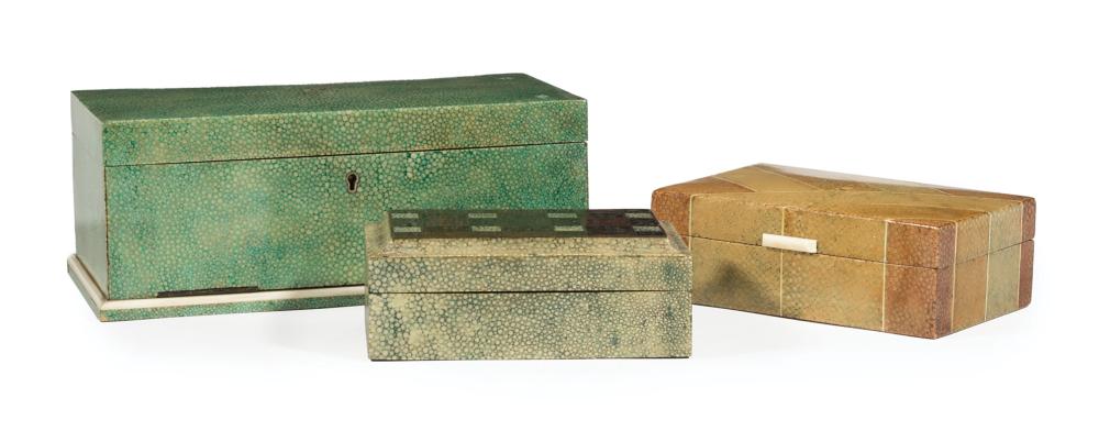 Appraisal: Three Fine Continental Shagreen Boxes c largest with hinged lid