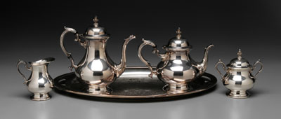 Appraisal: Gorham Silver-Plated Tea Service American modern pear-form in coffeepot with