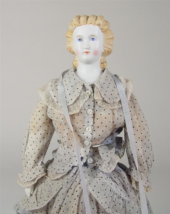 Appraisal: German Parian Lady Doll Circa 's German parian shoulderhead Blue