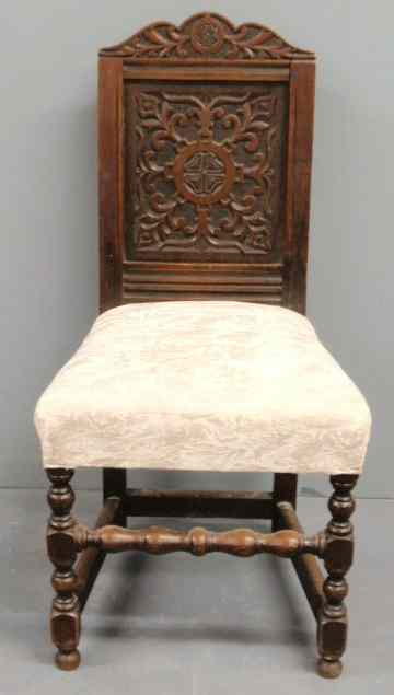 Appraisal: William Mary style oak side chair with an ornately carved