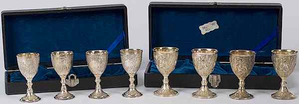 Appraisal: Corbell Silverplated Cordial Goblets American eight silverplated cordial goblets with