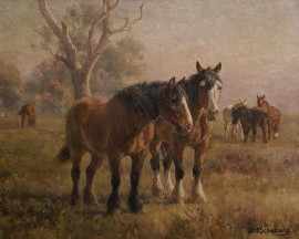 Appraisal: J H Scheltema - Horses Grazing oil on canvas signed