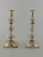 Appraisal: Judaica - a pair of Polish silver-plated Sabbath candlesticks by