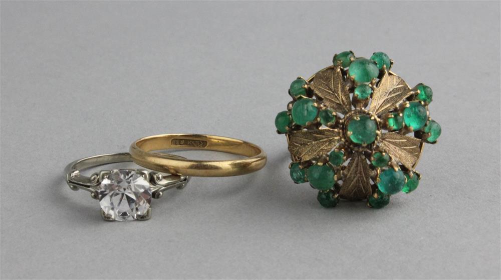 Appraisal: EMERALD CABOCHON K YELLOW GOLD COCKTAIL RING AND TWO K