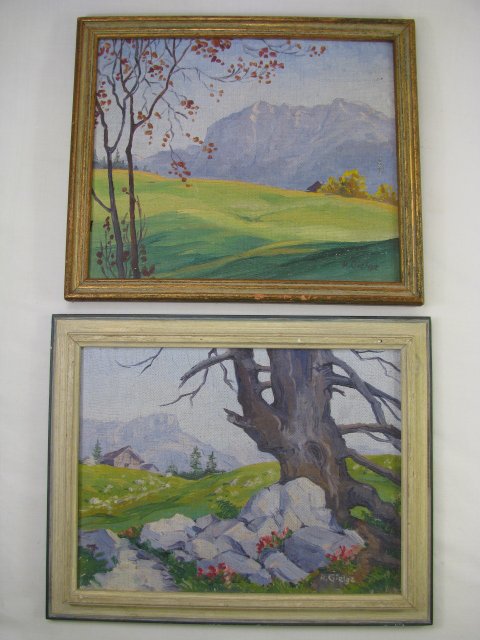 Appraisal: Two small framed oil on board landscape paintings with mountains